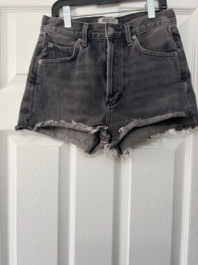 Agolde Black High-Rise Distressed Denim Shorts size 24
